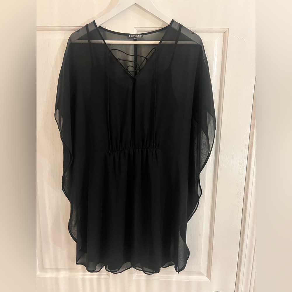 Black slip dress with attached cape